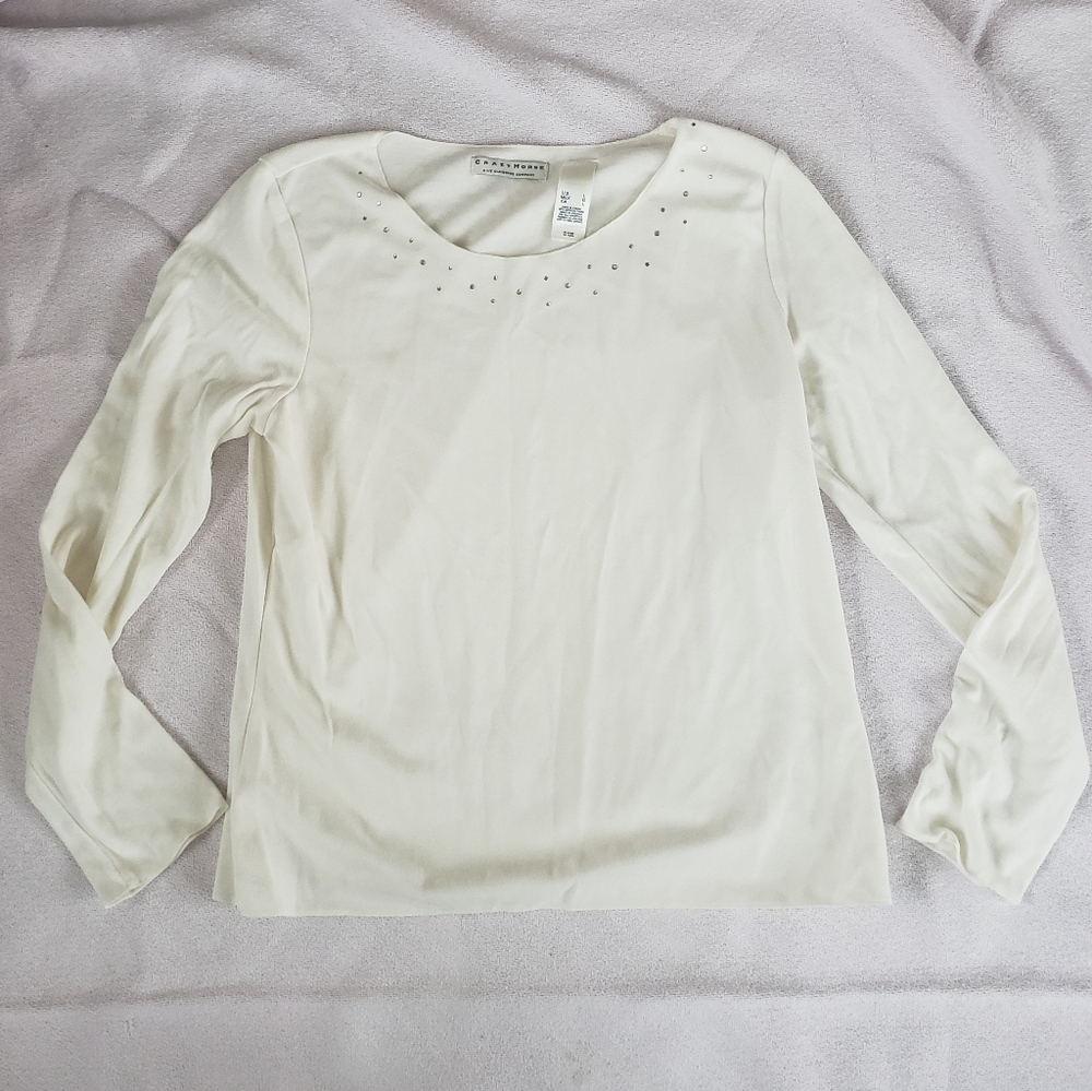 Creamy white suede top with crystal details